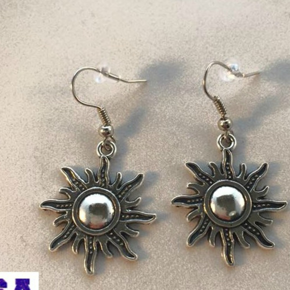 Silver Sun Corona Earrings Hypoallergenic Hooks - Picture 2 of 2